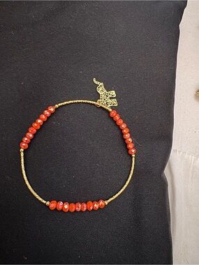 Gold Elephant Charm Bracelet with Red Beads — Delicate Ladies Bracelet